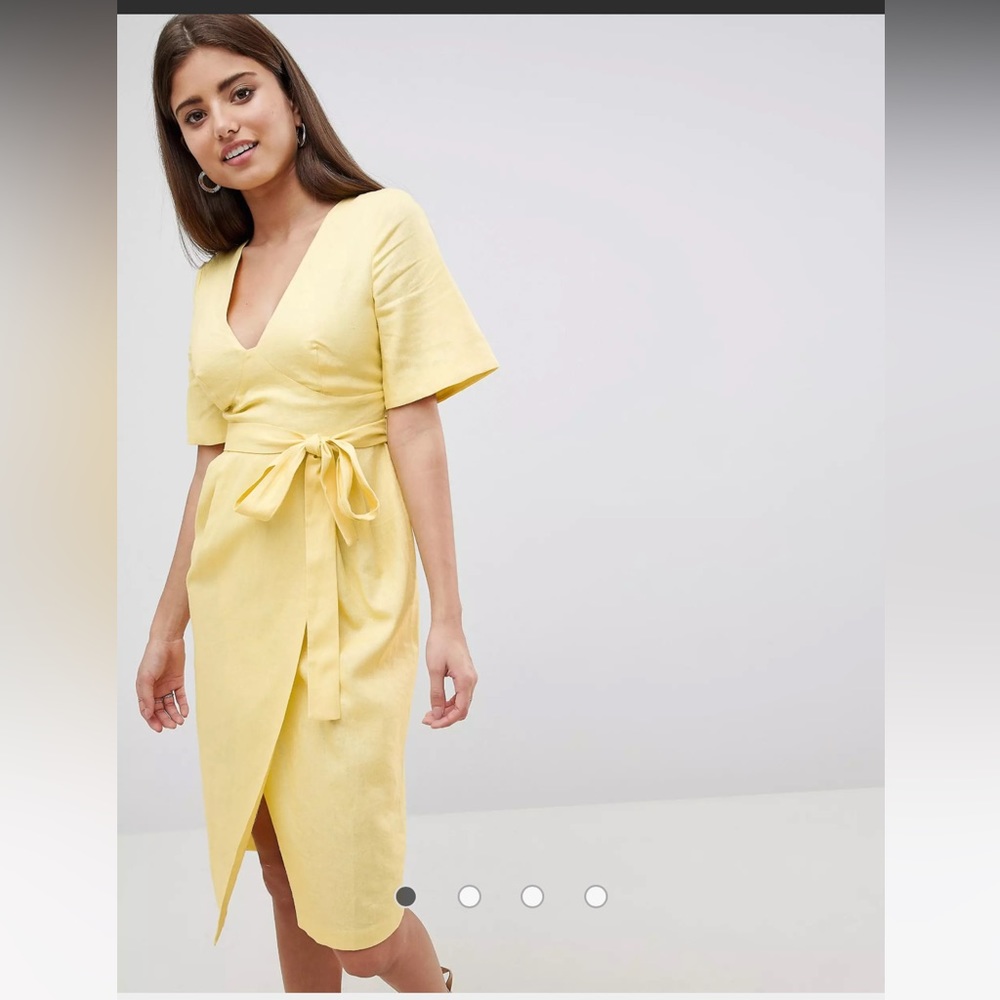 ASOS DESIGN yellow linen midi pencil dress with kimono sleeve. Size 2. NWT.
